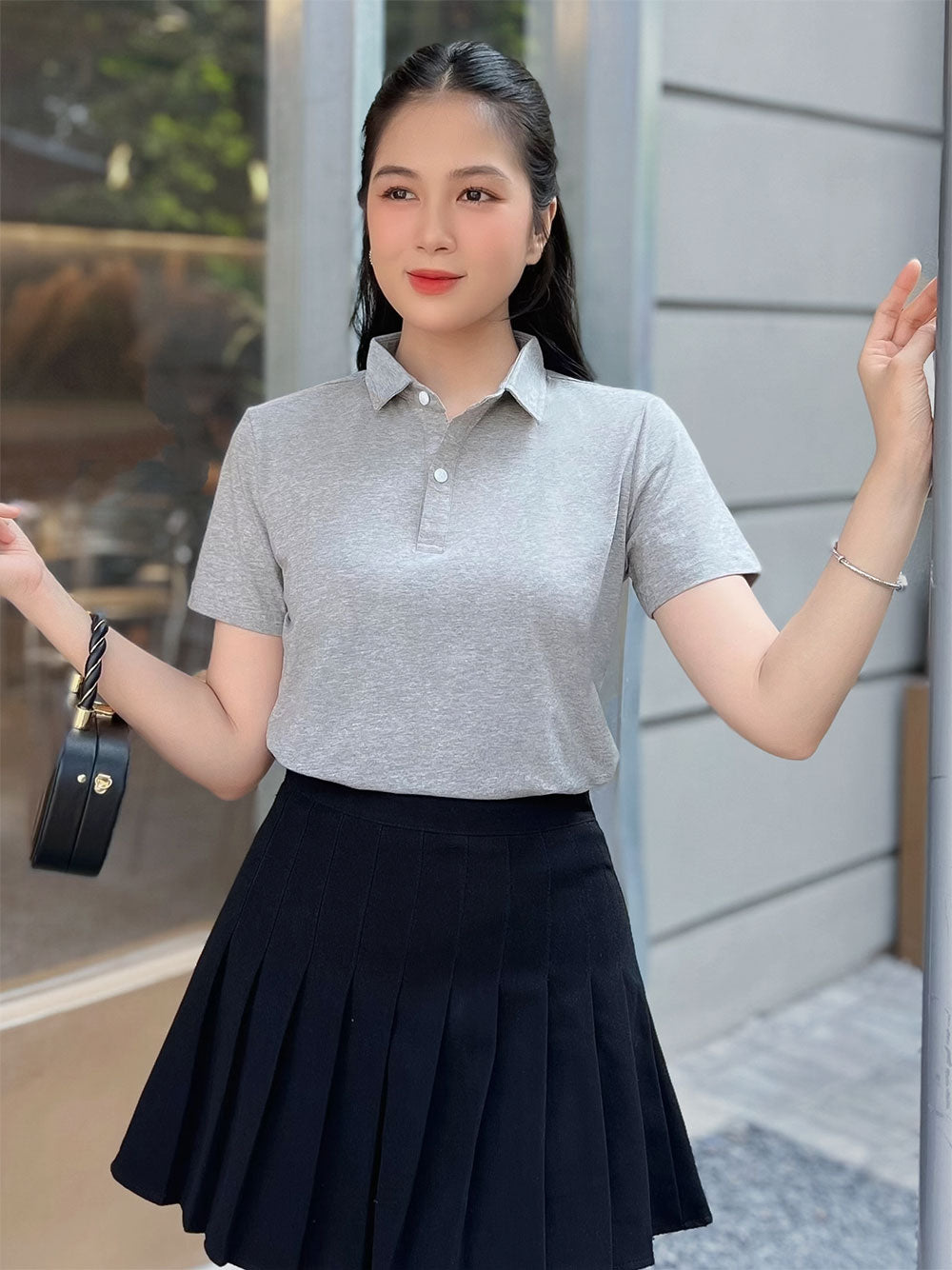 ÁO THUN POLO NỮ-MÀU TRƠN-CỔ SƠ MI