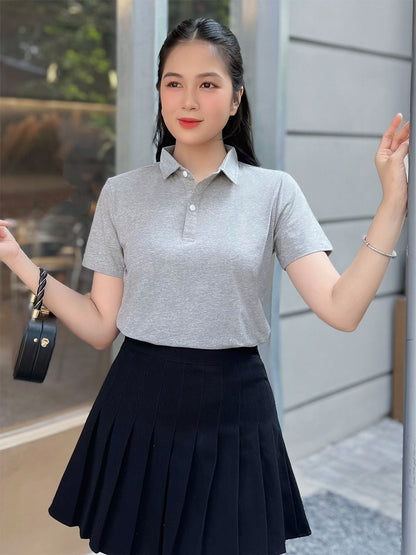 ÁO THUN POLO NỮ-MÀU TRƠN-CỔ SƠ MI