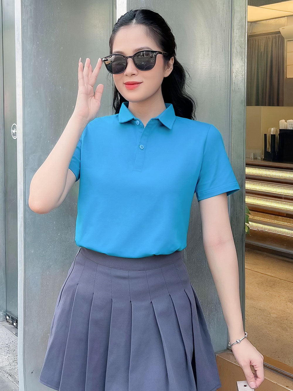 ÁO THUN POLO NỮ-MÀU TRƠN-CỔ SƠ MI