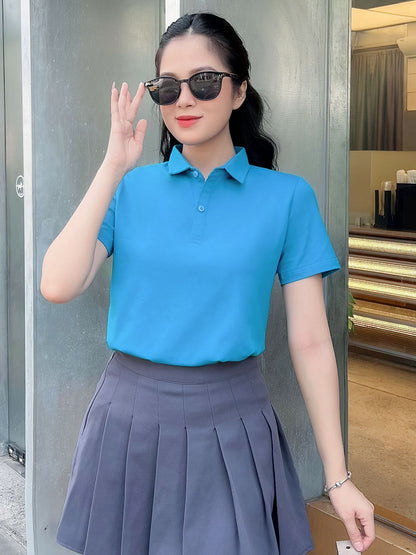 ÁO THUN POLO NỮ-MÀU TRƠN-CỔ SƠ MI