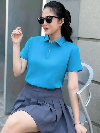 ÁO THUN POLO NỮ-MÀU TRƠN-CỔ SƠ MI