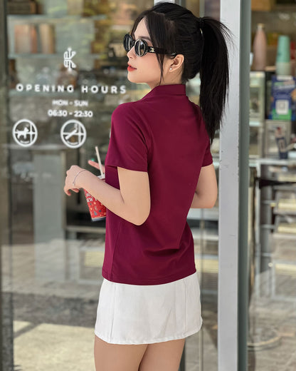 ÁO THUN POLO NỮ-MÀU TRƠN-CỔ SƠ MI