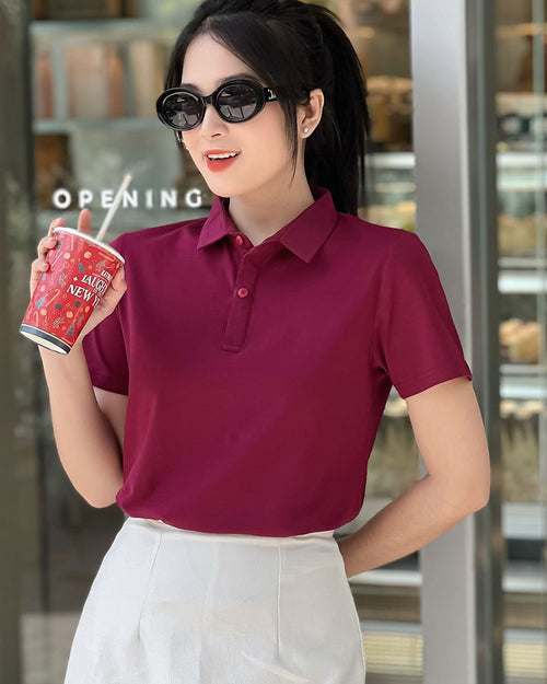 ÁO THUN POLO NỮ-MÀU TRƠN-CỔ SƠ MI THANH LỊCH - MÃ PLM