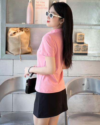 ÁO THUN POLO NỮ-MÀU TRƠN-CỔ SƠ MI