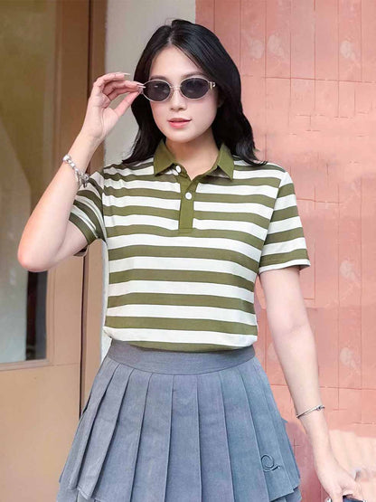 ÁO THUN POLO NỮ-CỔ SƠ MI-HỌA TIẾT KẺ SỌC