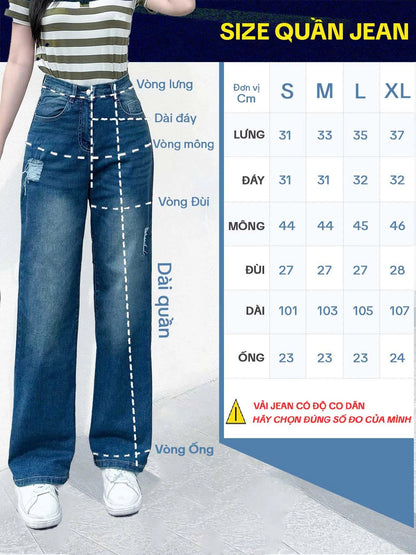 Quần Jean Nữ TOLI Ống Suông Rộng