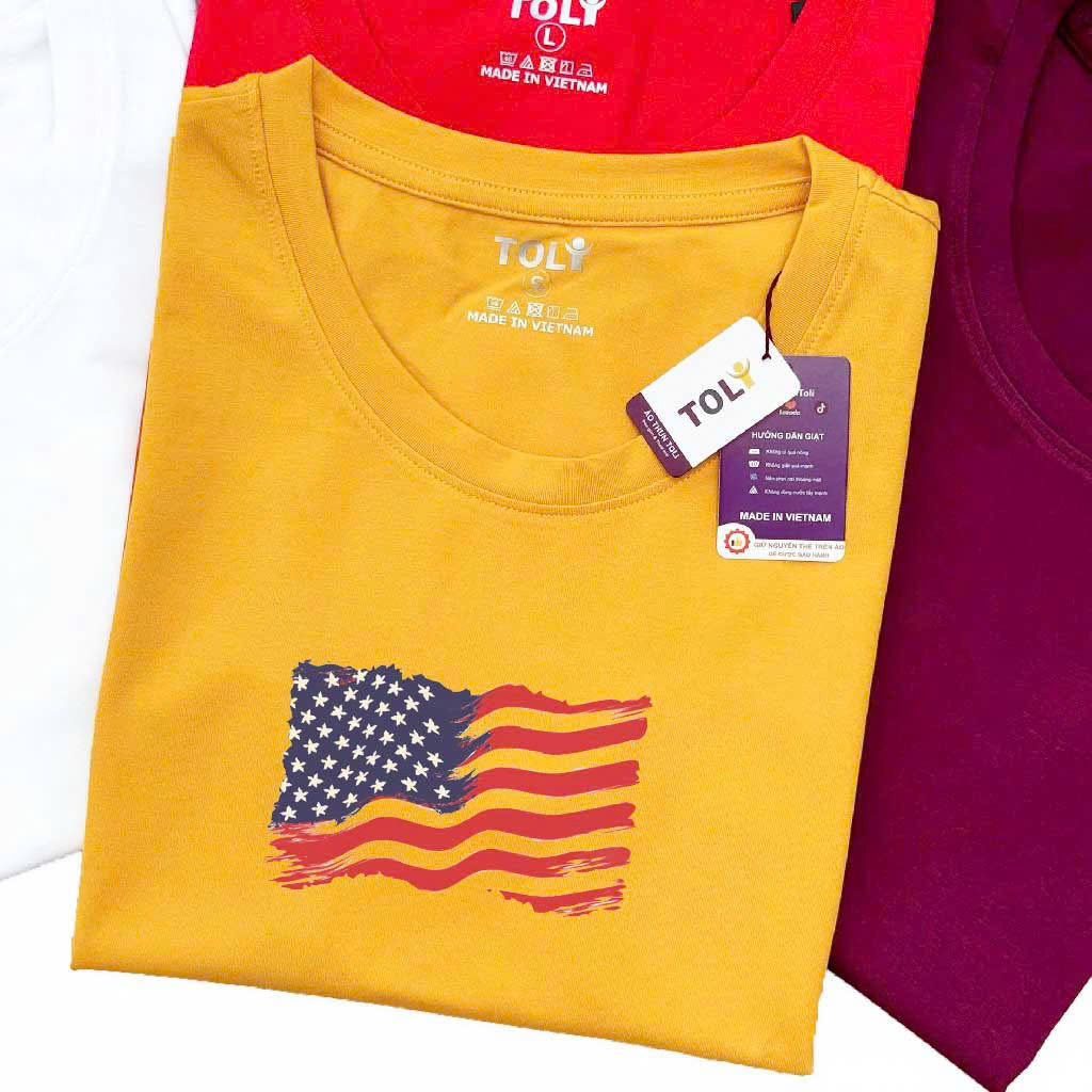 Áo thun nữ tay ngắn-Cổ Tròn-In Lá Cờ Mỹ