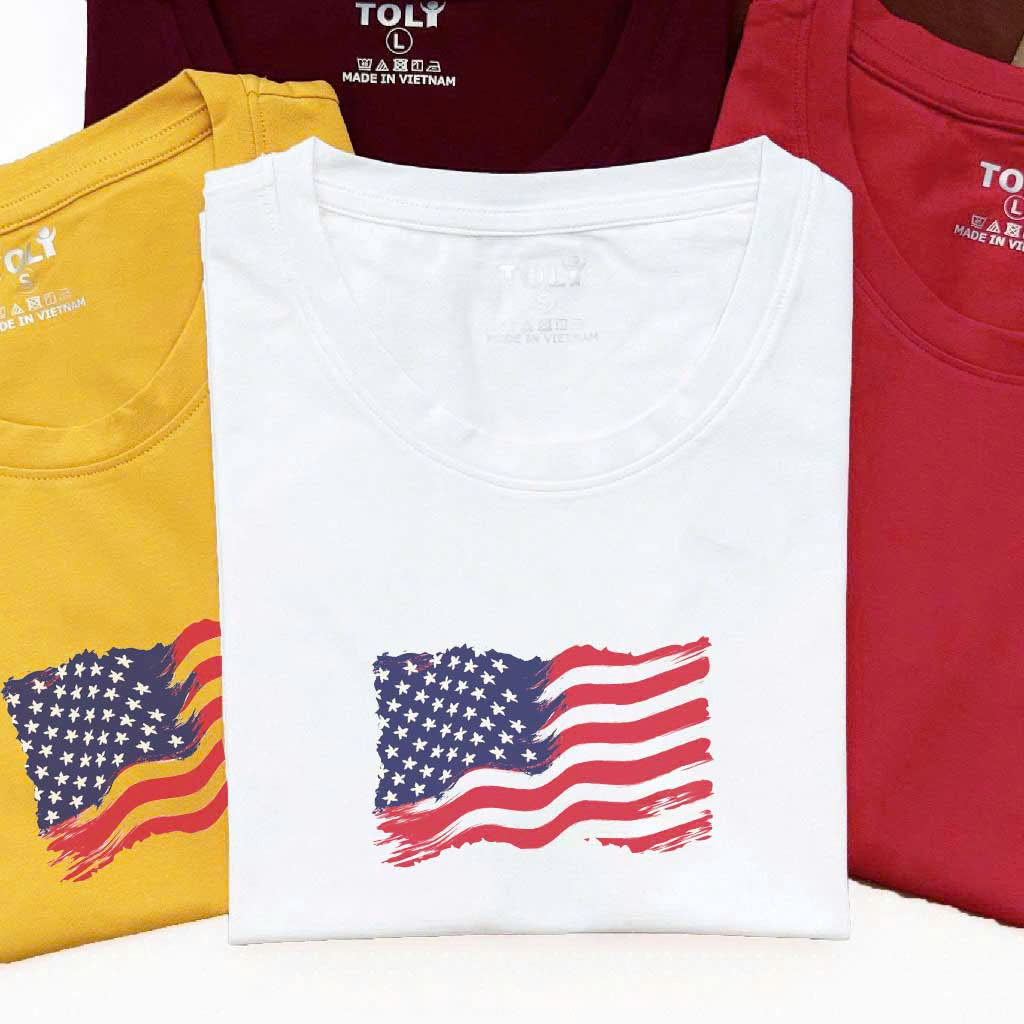 Áo thun nữ tay ngắn-Cổ Tròn-In Lá Cờ Mỹ