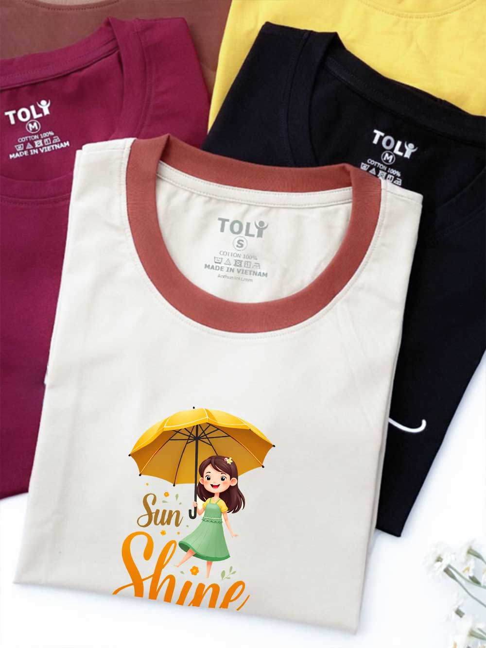 Áo thun nữ tay ngắn-Cổ Tròn-In chữ Sun Shine