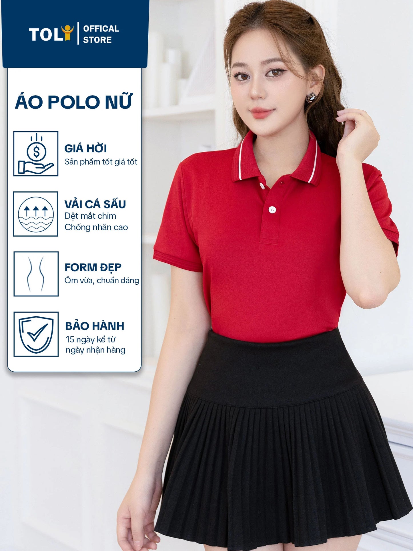 Áo thun Polo nữ TOLI cổ bo độc quyền, kiểu dáng thanh lịch, mã PLK