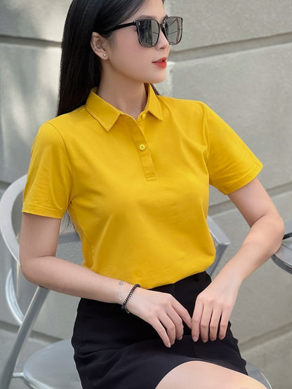 ÁO THUN POLO NỮ-MÀU TRƠN-CỔ SƠ MI