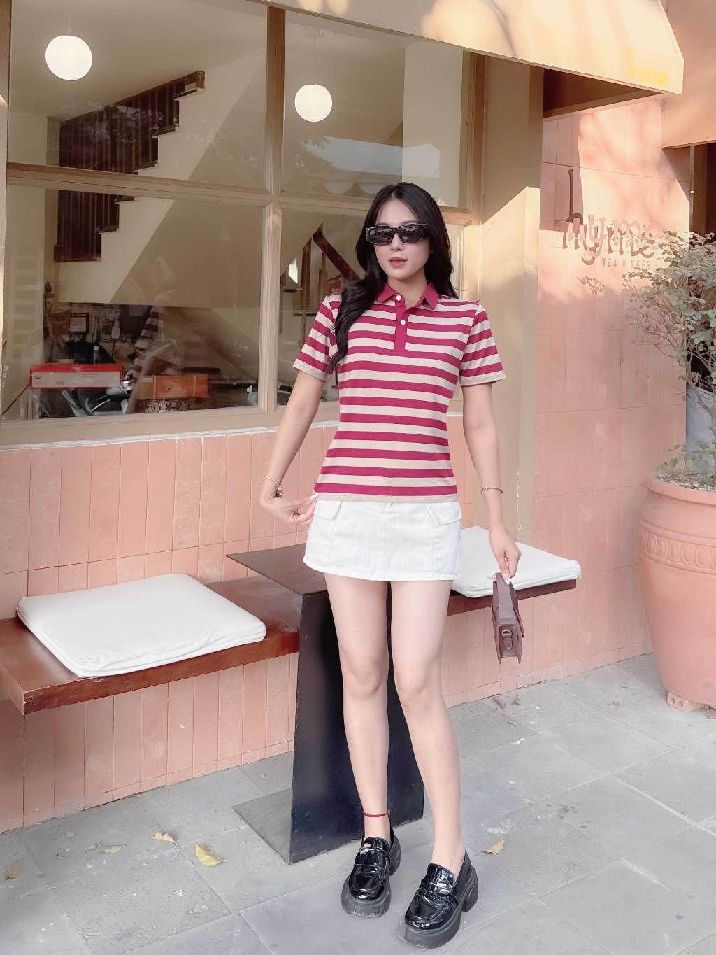 ÁO THUN POLO NỮ-CỔ SƠ MI-HỌA TIẾT KẺ SỌC