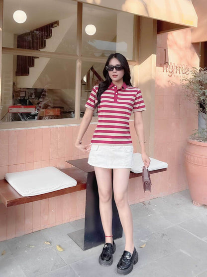 ÁO THUN POLO NỮ-CỔ SƠ MI-HỌA TIẾT KẺ SỌC