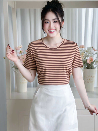 ÁO THUN NỮ TAY NGẮN-CỔ TRÒN-HỌA TIẾT KẺ SỌC